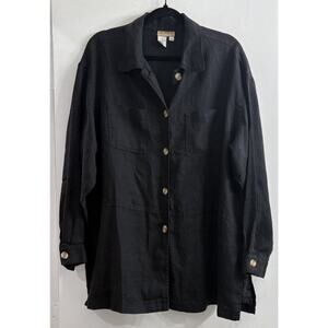 Jute Essentials Shirt Womens Black Linen Long Sleeve Buttons XL Lagenlook *flaw*